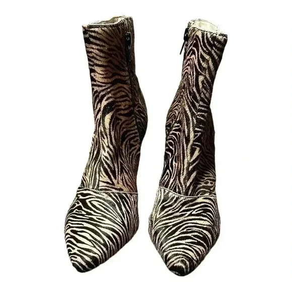 Able Tinsley Tiger Boots Size 7M Calf Hair Heeled Animal Print Heeled Pointy Toe - Picture 4 of 10